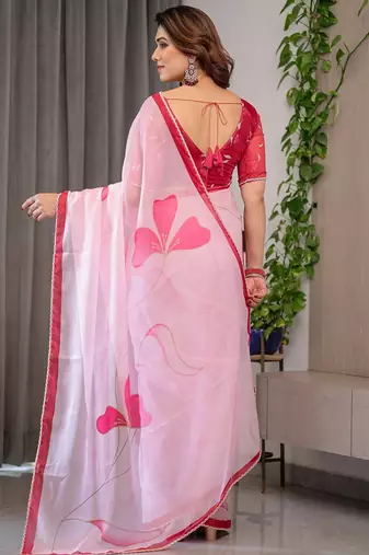 Designer organza printed saree collection with vibrant borders