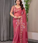 Sheer organza printed sarees with multicolor border detailing