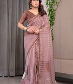 Elegant printed organza sarees with multicolor edge borders