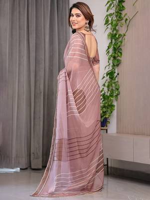 Elegant printed organza sarees with multicolor edge borders 3