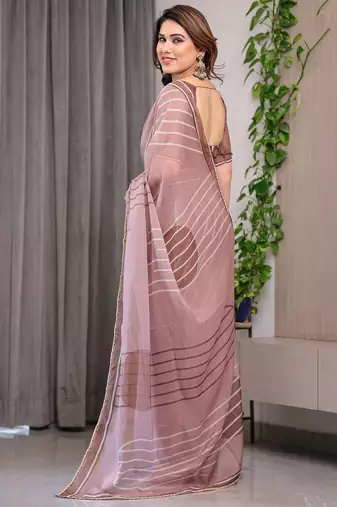 Elegant printed organza sarees with multicolor edge borders