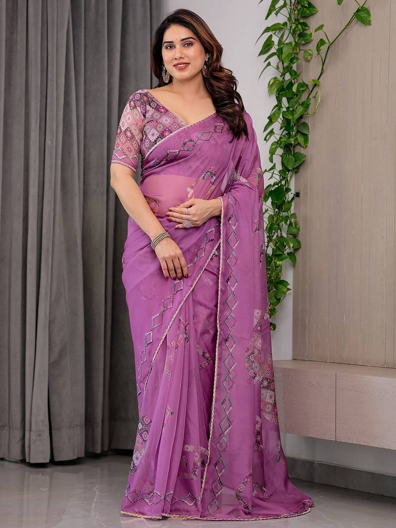 Designer organza printed saree collection with vibrant borders