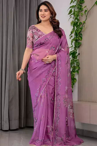 Designer organza printed saree collection with vibrant borders