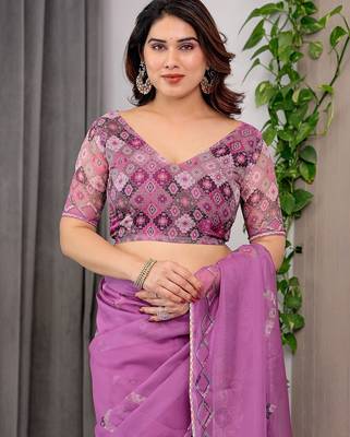 Designer organza printed saree collection with vibrant borders 5