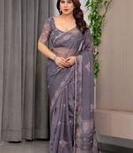 Elegant printed organza sarees with multicolor edge borders