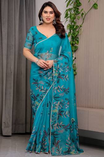 Designer organza printed saree collection with vibrant borders