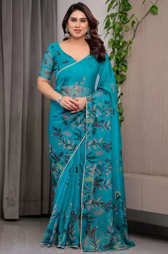 Designer organza printed saree collection with vibrant borders