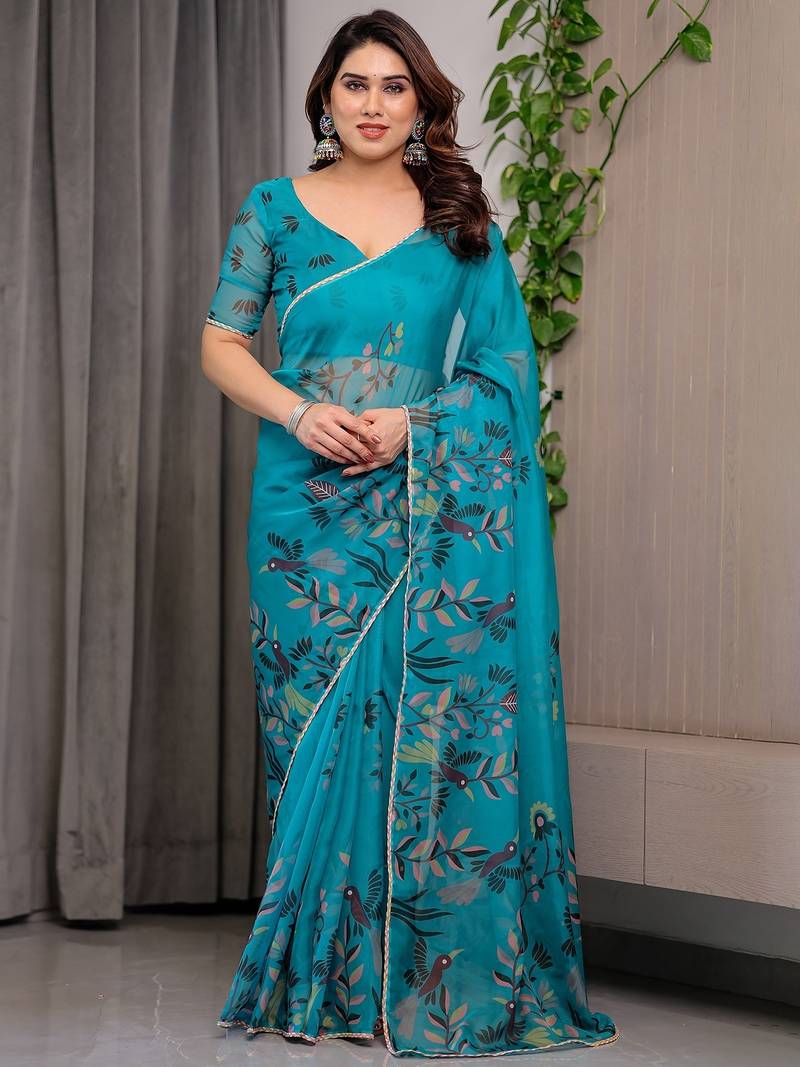 Designer organza printed saree collection with vibrant borders