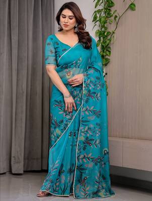 Designer organza printed saree collection with vibrant borders 2