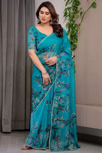 Designer organza printed saree collection with vibrant borders