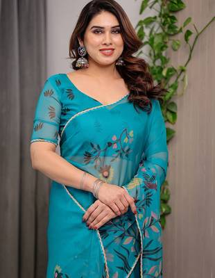 Designer organza printed saree collection with vibrant borders 4
