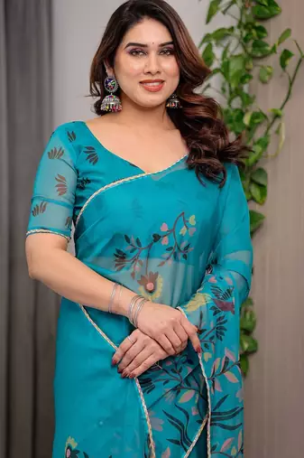 Designer organza printed saree collection with vibrant borders