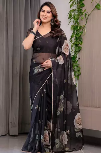 Festive printed organza saree collection with designer borders