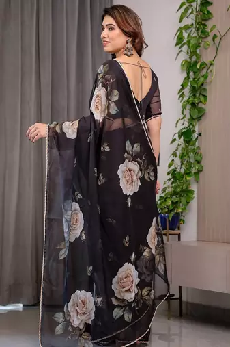 Festive printed organza saree collection with designer borders