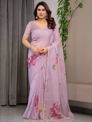 Designer organza printed saree collection with vibrant borders 1
