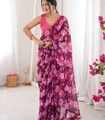 Heavy georgette floral mini flower print saree with mirror work & cutwork border