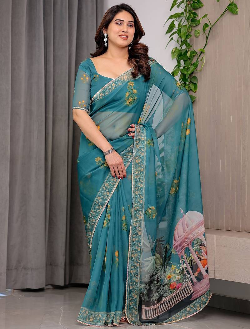 Festive printed organza saree collection with designer borders