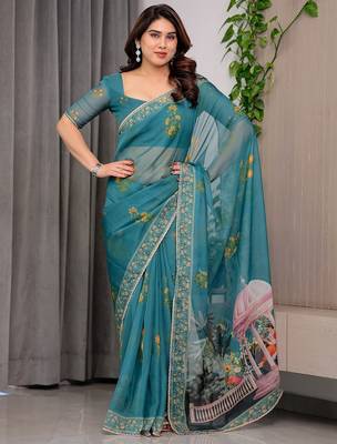 Festive printed organza saree collection with designer borders 2
