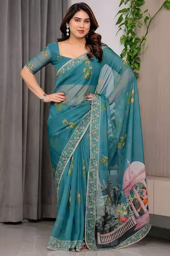 Festive printed organza saree collection with designer borders