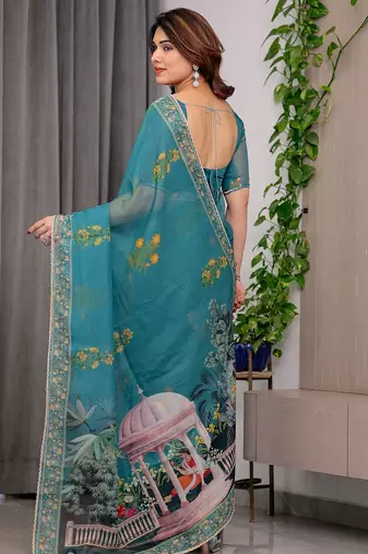Festive printed organza saree collection with designer borders