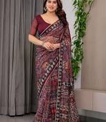 Elegant printed organza sarees with multicolor edge borders