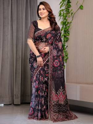 Designer organza printed saree collection with vibrant borders 2