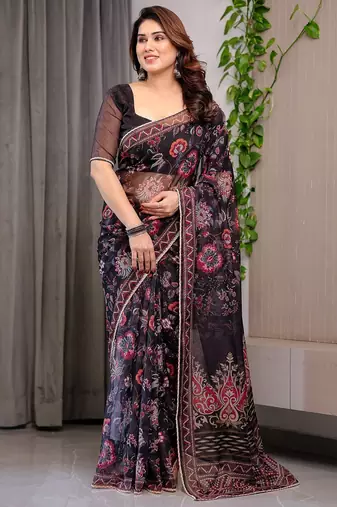 Designer organza printed saree collection with vibrant borders
