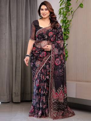 Designer organza printed saree collection with vibrant borders 3