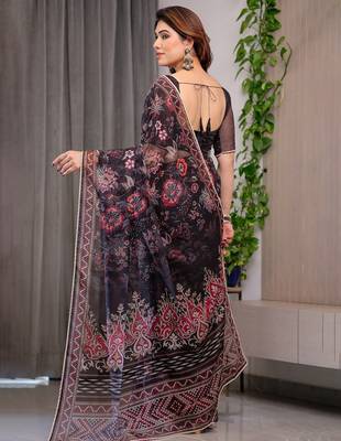 Designer organza printed saree collection with vibrant borders 4