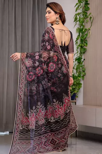 Designer organza printed saree collection with vibrant borders