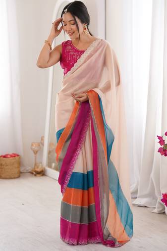 Arkhan diamond work fandy silk digital printed saree with cutwork border