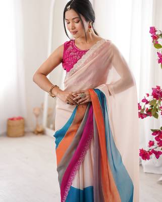 Arkhan diamond work fandy silk blend digital printed saree with cutwork border 2