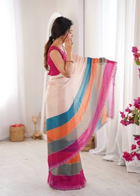 Arkhan diamond work fandy silk blend digital printed saree with cutwork border 3
