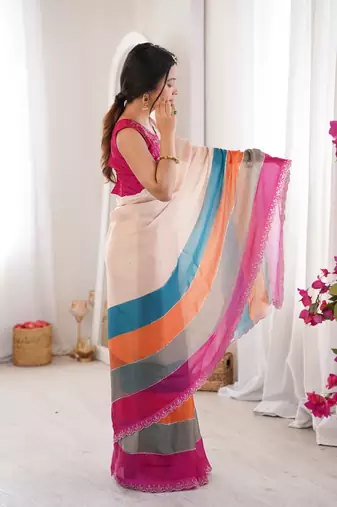 Arkhan diamond work fandy silk blend digital printed saree with cutwork border