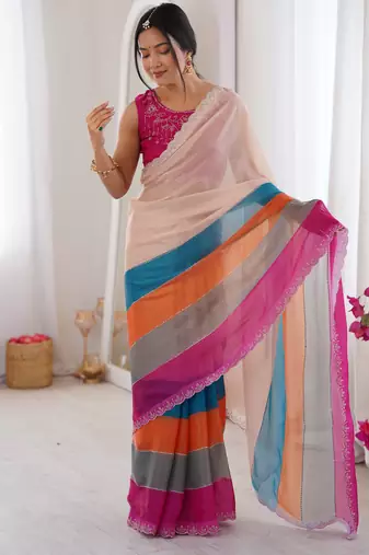 Arkhan diamond work fandy silk blend digital printed saree with cutwork border