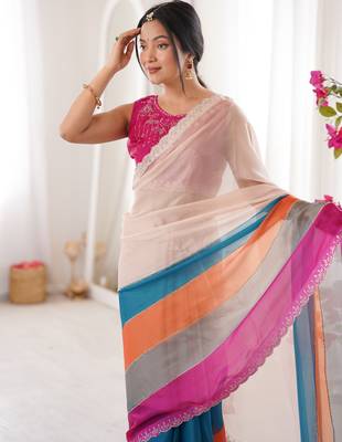 Arkhan diamond work fandy silk blend digital printed saree with cutwork border 5