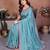 Blue vichitra silk embroidery work saree with contrast blouse piece