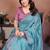 Blue vichitra silk embroidery work saree with contrast blouse piece