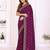 Burgundy vichitra silk embroidery work saree with contrast blouse piece