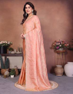 Peach crepe sequence multi work saree with matching blouse piece 3