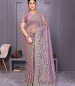 Lavender twill net embroidery work saree with matching blouse piece