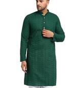 Green chikankari cotton embroidery men kurta