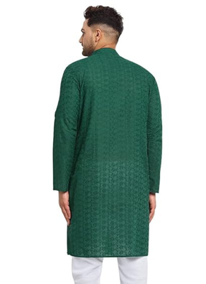 Green chikankari cotton embroidery men kurta 2