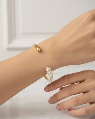 Pearl Trendy Eleanors Resizable Cuff Bracelet | 18K Gold Plated Anti-Tarnish Statement Jewellery 3