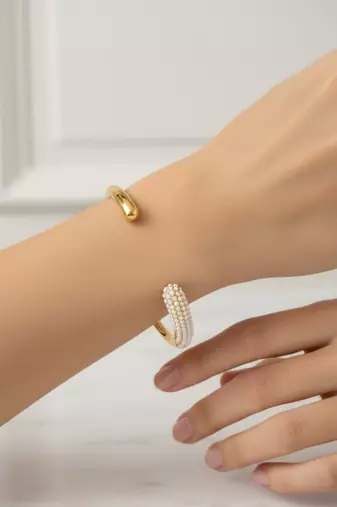 Pearl Trendy Eleanors Resizable Cuff Bracelet | 18K Gold Plated Anti-Tarnish Statement Jewellery