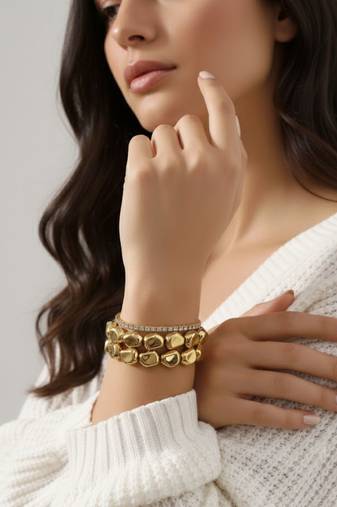 Set of 3 18k gold plating trendy daily stack bracelet