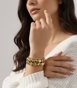 Set of 3 Stretchable Stone Studded Wraparound Bracelets | 18K Gold Plated Stainless Steel Set