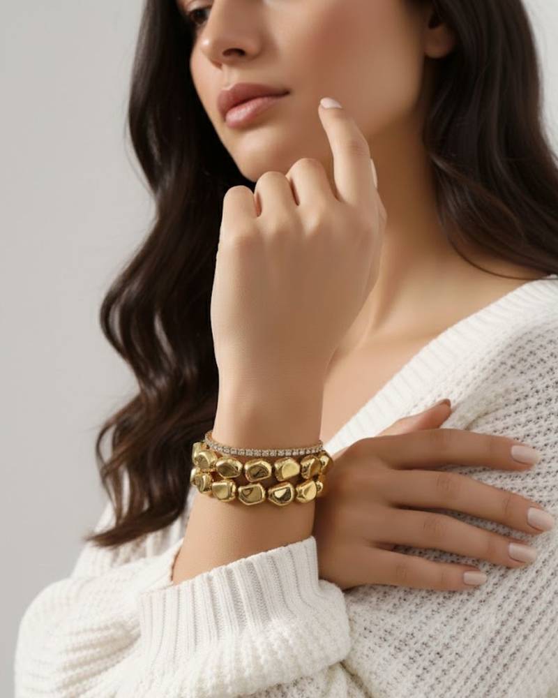 Set of 3 18k gold plating trendy daily stack bracelet