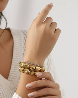 Set of 3 Stretchable Stone Studded Wraparound Bracelets | 18K Gold Plated Stainless Steel Set 2