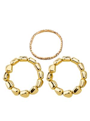Set of 3 Stretchable Stone Studded Wraparound Bracelets | 18K Gold Plated Stainless Steel Set 3
